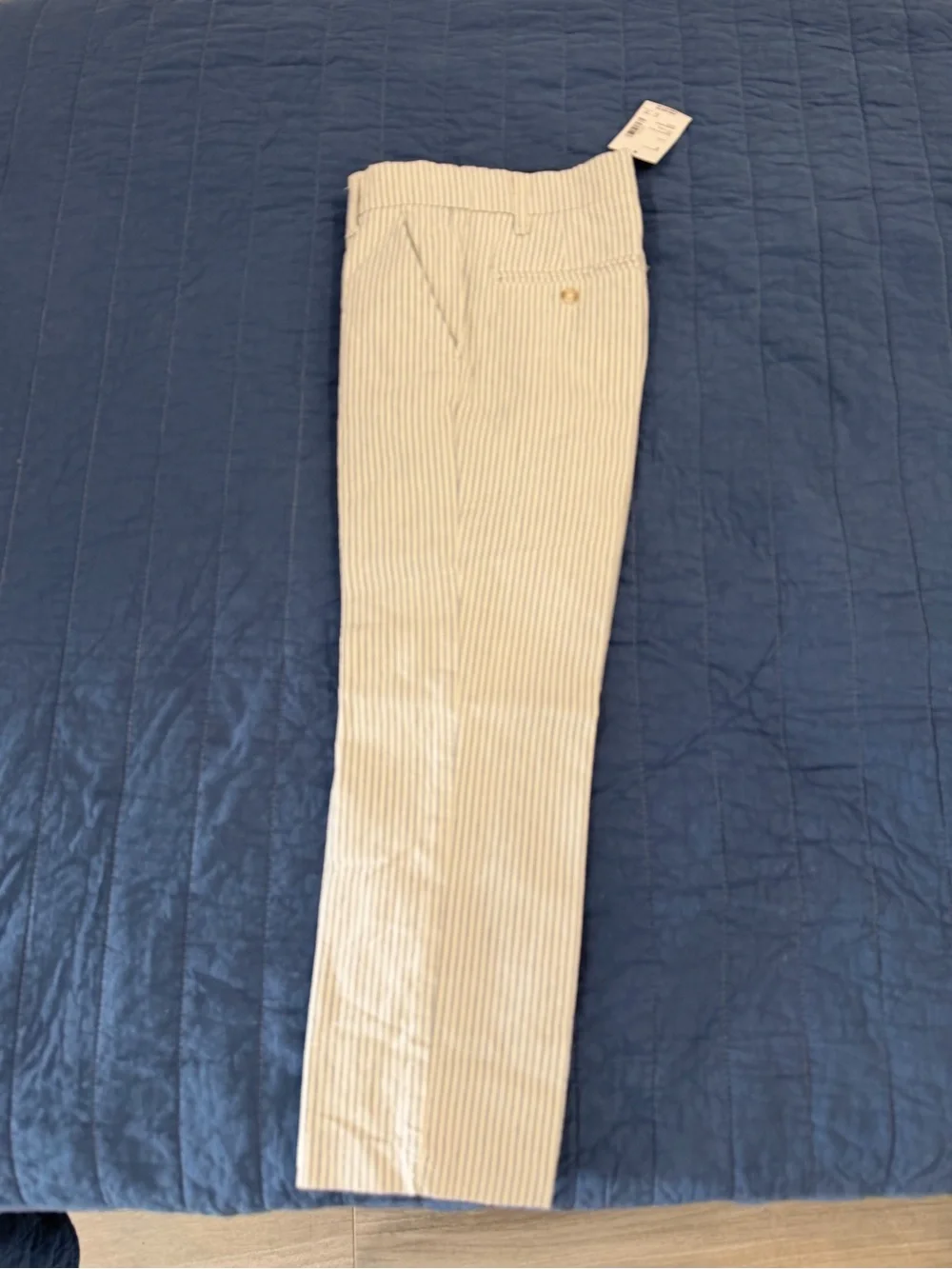 Striped Seersucker Boys Pants in Light Blue and White